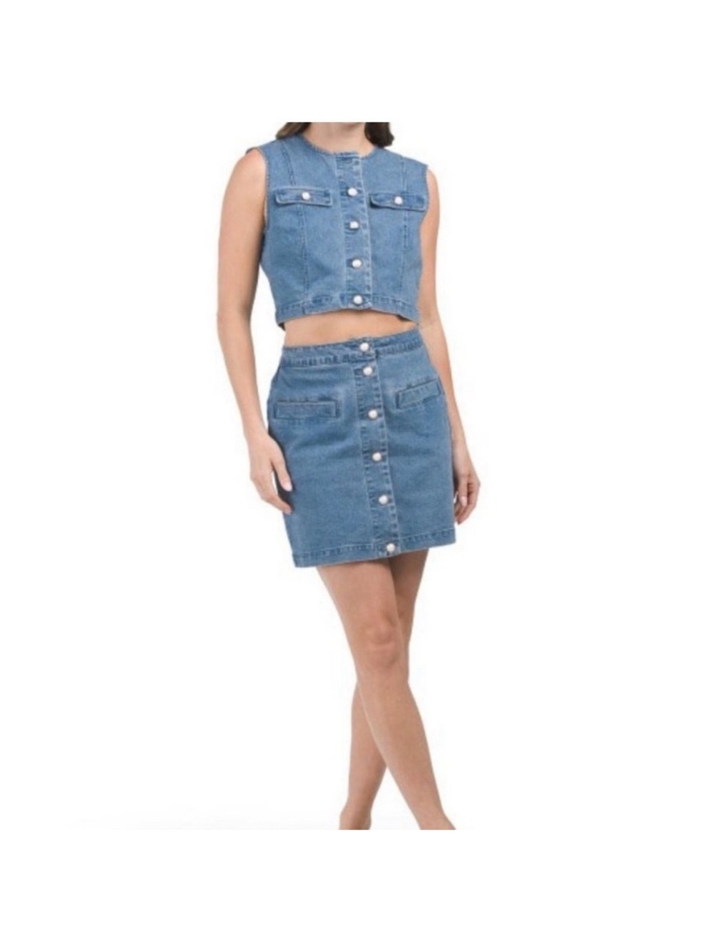 House of Harlow 1960 Light Blue Denim Button-Front Mini Skirt